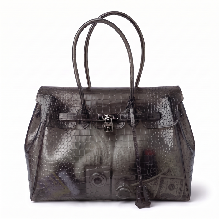 Sac Jelly Croco, coloris Noir mat, cabas semi transparent à relief croco