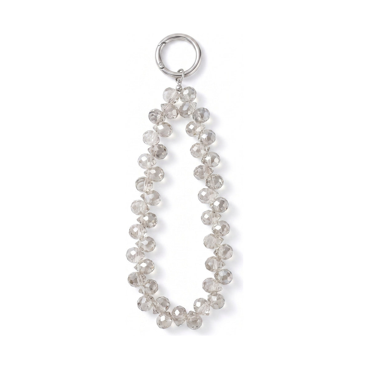Charm effet cristal Cristal Silver, perles facettées et anneau métal, sur fond blanc
