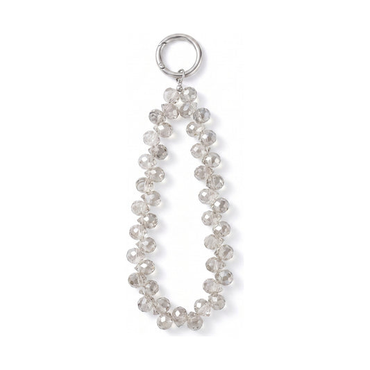 Charm effet cristal Cristal Silver, perles facettées et anneau métal, sur fond blanc
