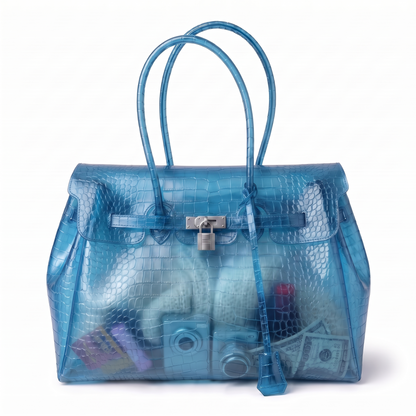 Sac Jelly Croco coloris Bleu turquoise, cabas semi transparent en TPU croco mat