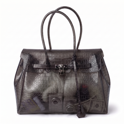 Sac Jelly Croco coloris Noir mat, cabas semi transparent en TPU croco mat