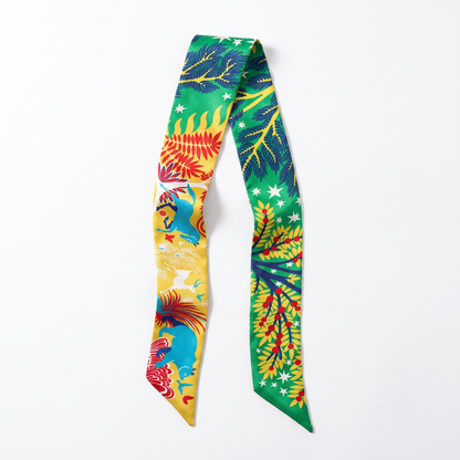 Foulard d anse en satin motif Kai, ruban a nouer sur l anse d un sac