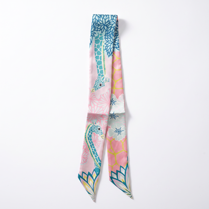Foulard d anse en satin motif Pina, ruban a nouer sur l anse d un sac