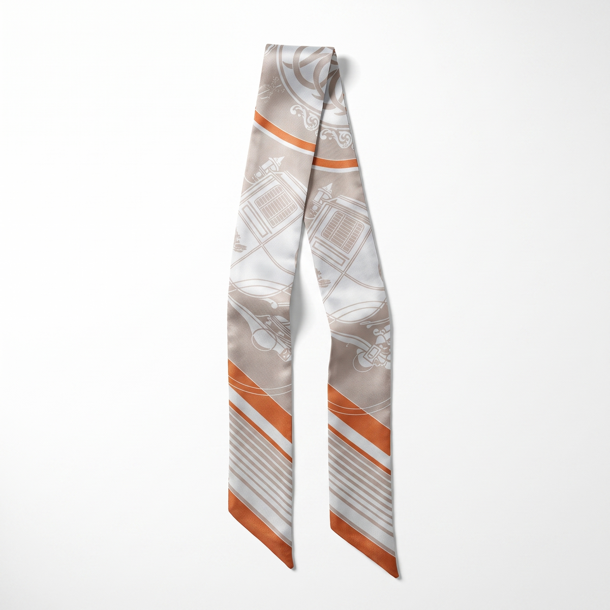 Foulard d anse en satin motif Lina, ruban a nouer sur l anse d un sac