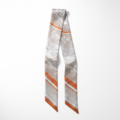 Foulard d anse en satin motif Lina, ruban a nouer sur l anse d un sac