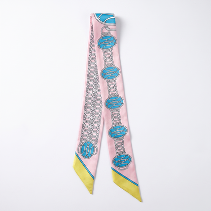 Foulard d anse en satin motif Ken, ruban a nouer sur l anse d un sac